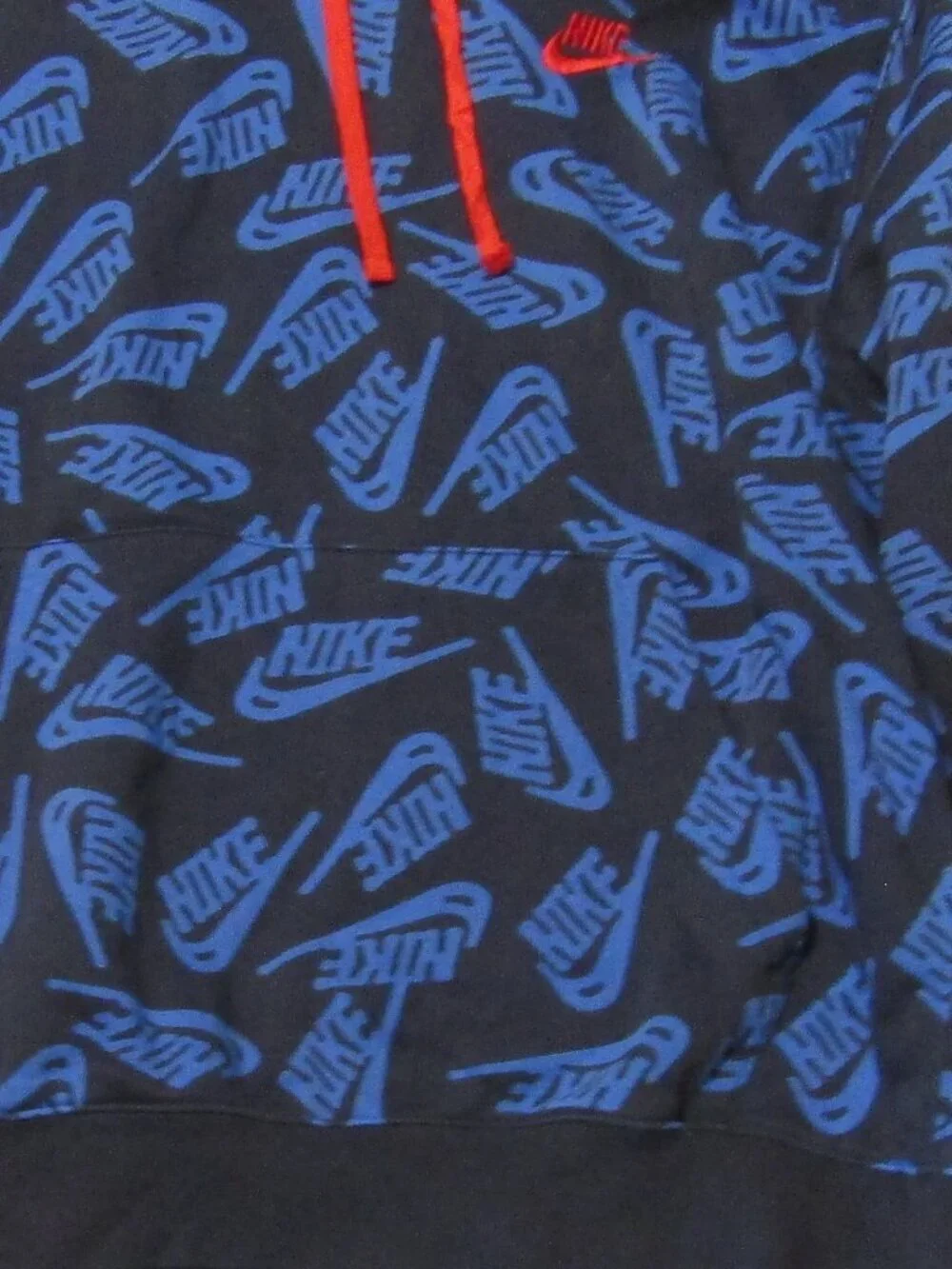 Mens XL NIKE HOODIE LOGO SWEATSHIRT Blues with Red ties